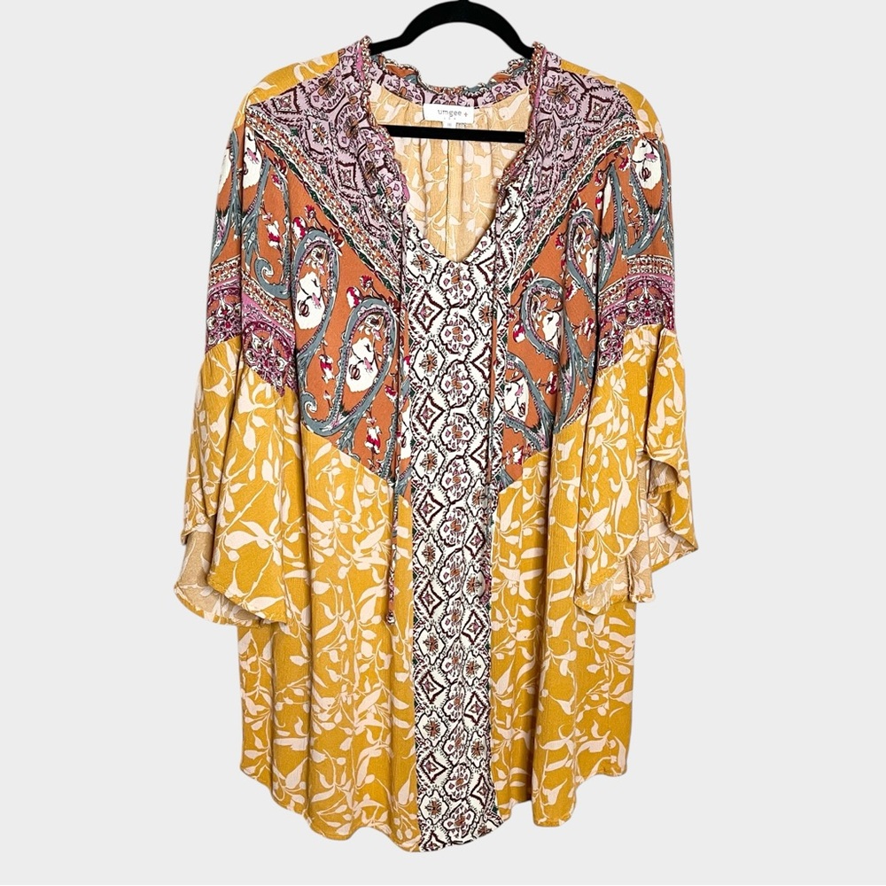 UMGEE Yellow Multi Floral Patchwork Flowy Mini Dr… - image 2